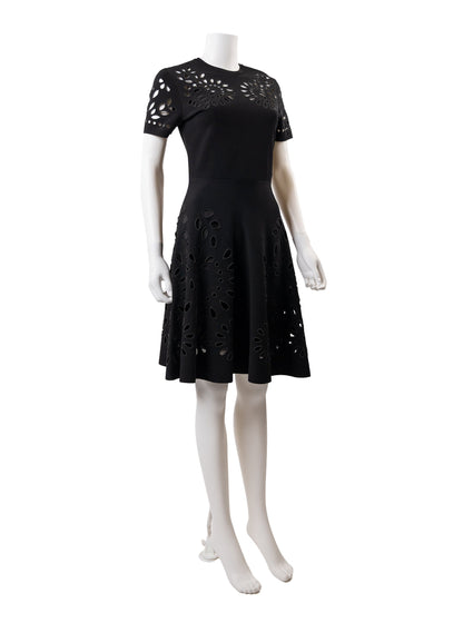 Valentino Short-Sleeve Fit-and-Flare Sangallo Viscose Knit Dress