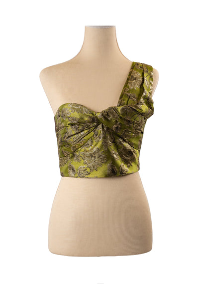 Prada One Sleeve Metallic Jacquard Top