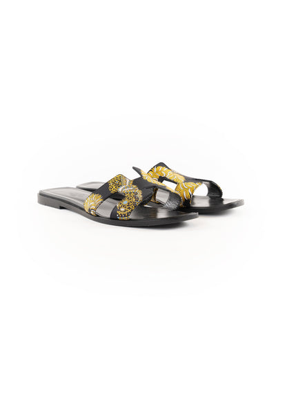 Hermes Sous L'Egide de Mars Printed Canvas Oran Flat Slides