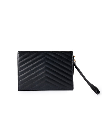 Yves Saint Laurent Grain De Poudre Matelasse Chevron Monogram Envelope Clutch