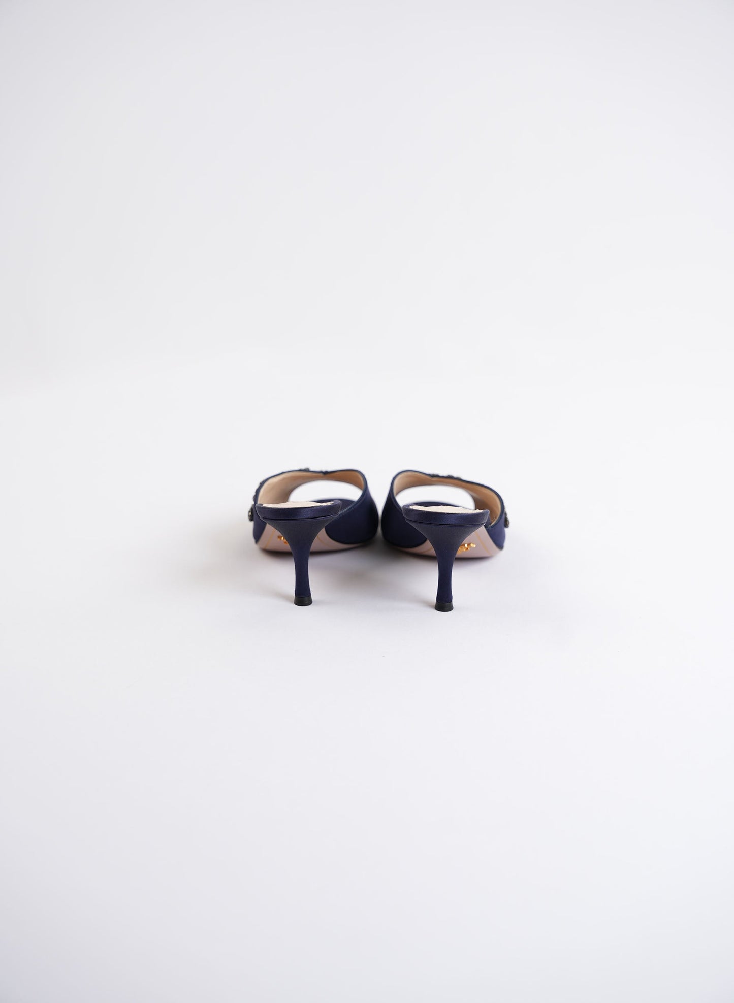Prada Navy Blue Satin Embellished Heels