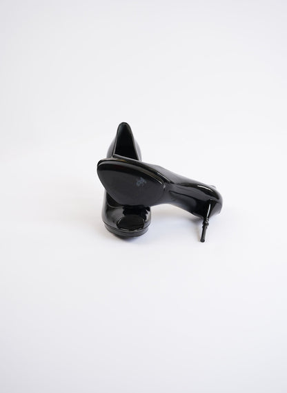 Gucci Black Patent Leather Peep Toe High Heels