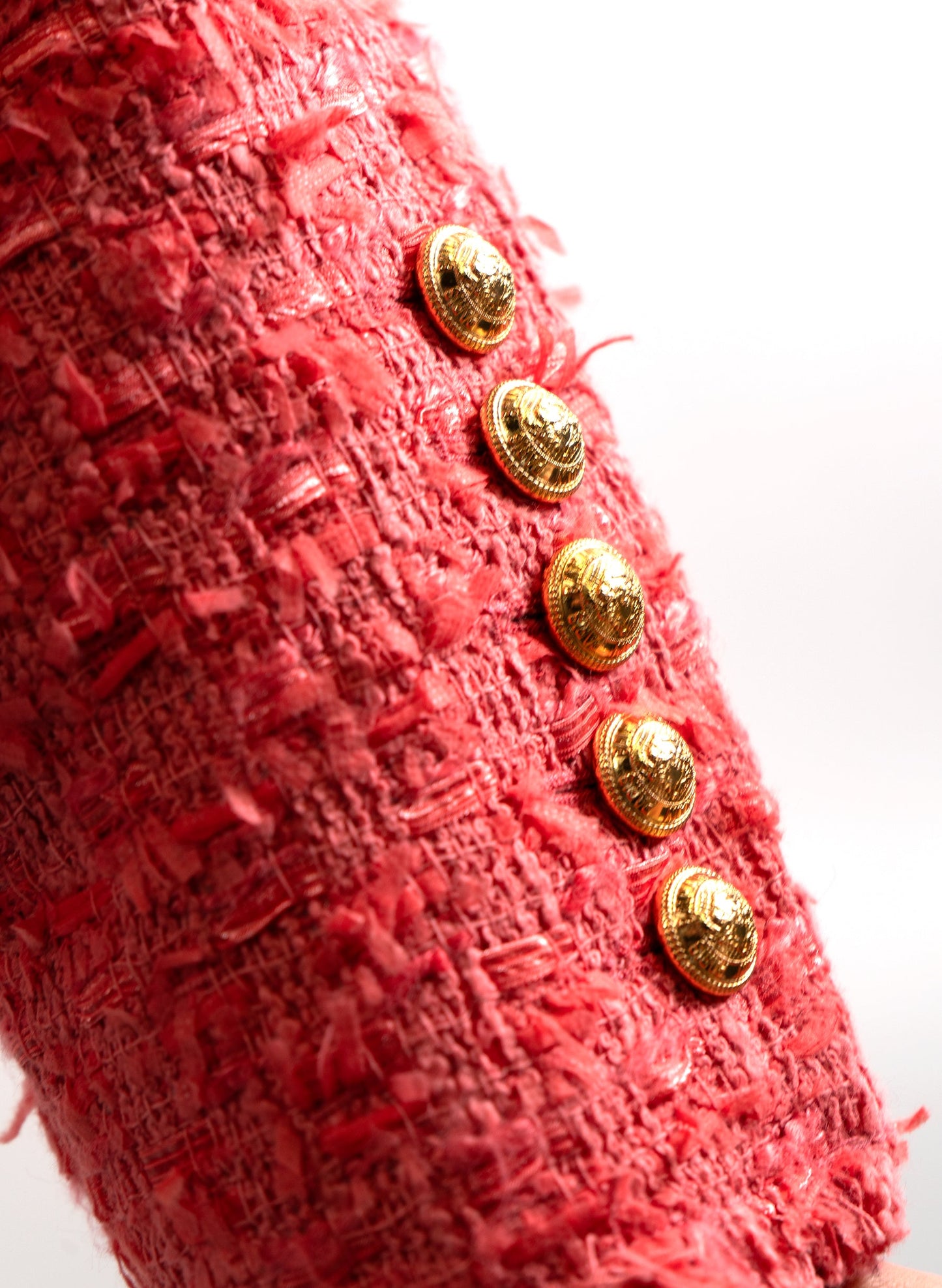 Balmain Pink Tweed Double-Breasted Blazer