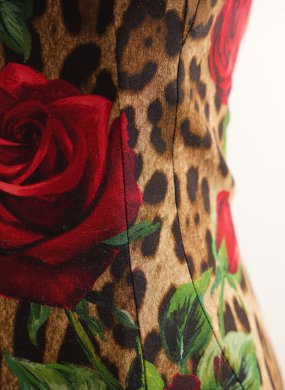Dolce & Gabbana Leopard Rose Print Bodycon Mini Dress