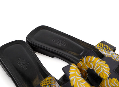 Hermes Sous L'Egide de Mars Printed Canvas Oran Flat Slides