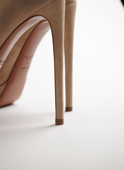 Alaia Suede Peep Toe Platform Heels