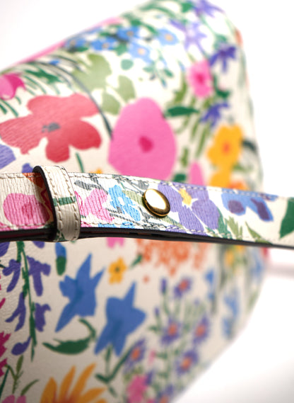 Gucci KEN SCOTT Textured Calfskin Floral Infinity Horsebit 1955 Shoulder Bag Ivory Pink Wild Rose