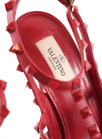 Valentino Red Leather Rockstud Ankle Strap Pumps