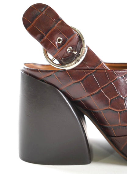 Chloe Croc-Embossed Block Heel Slingback Mules