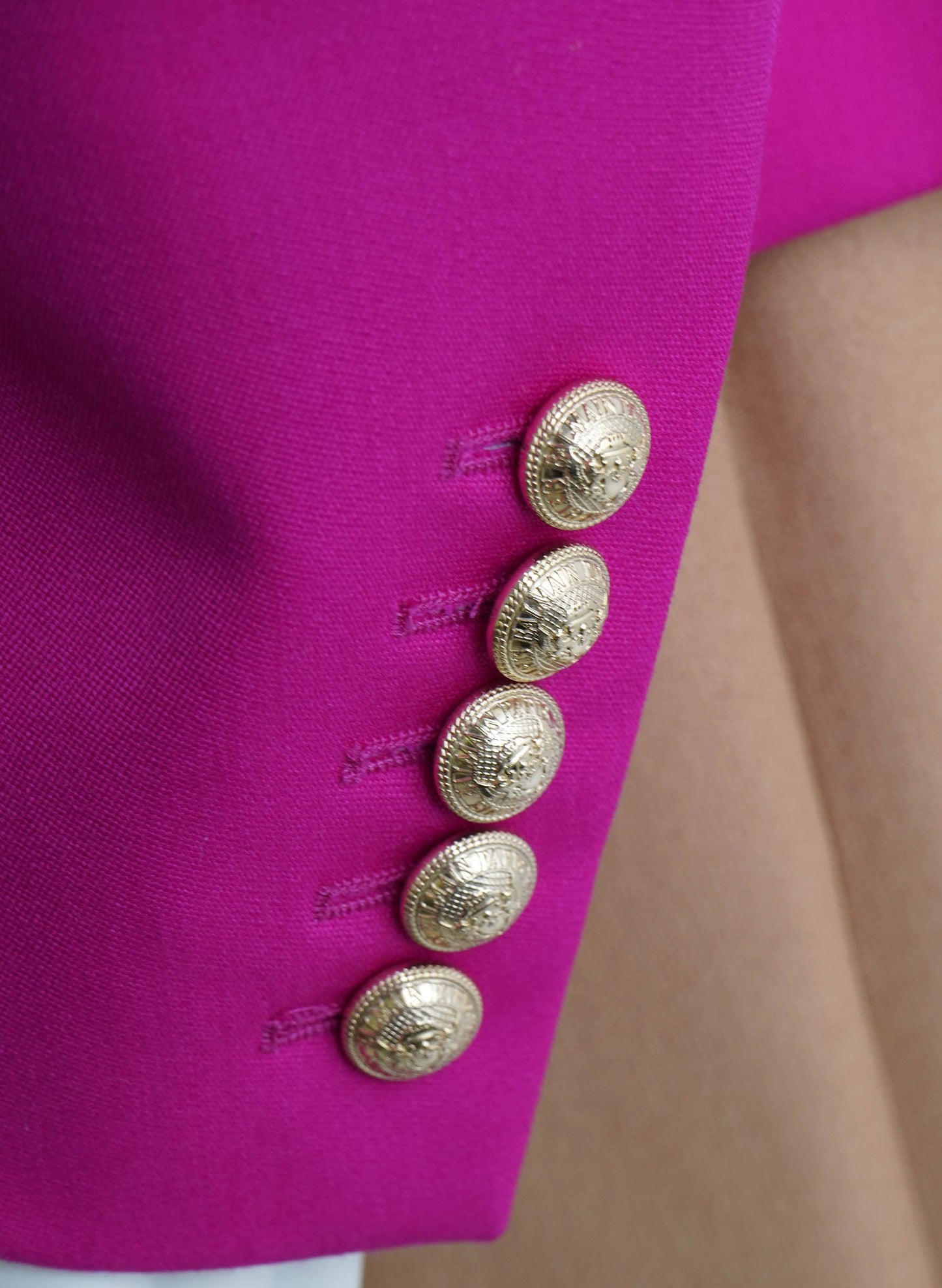 Balmain Pink Fuchsia Pique Double Breasted Blazer