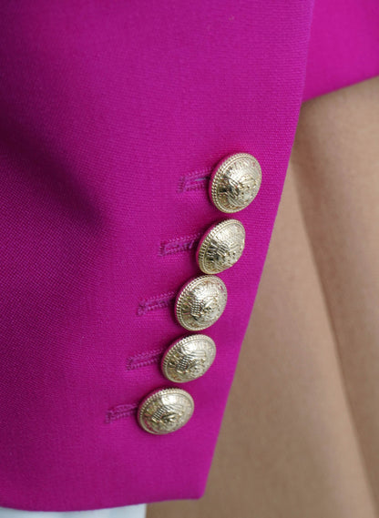 Balmain Pink Fuchsia Pique Double Breasted Blazer