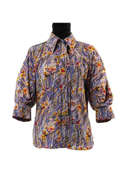 Prada Printed Silk 3/4 Sleeve Blouse