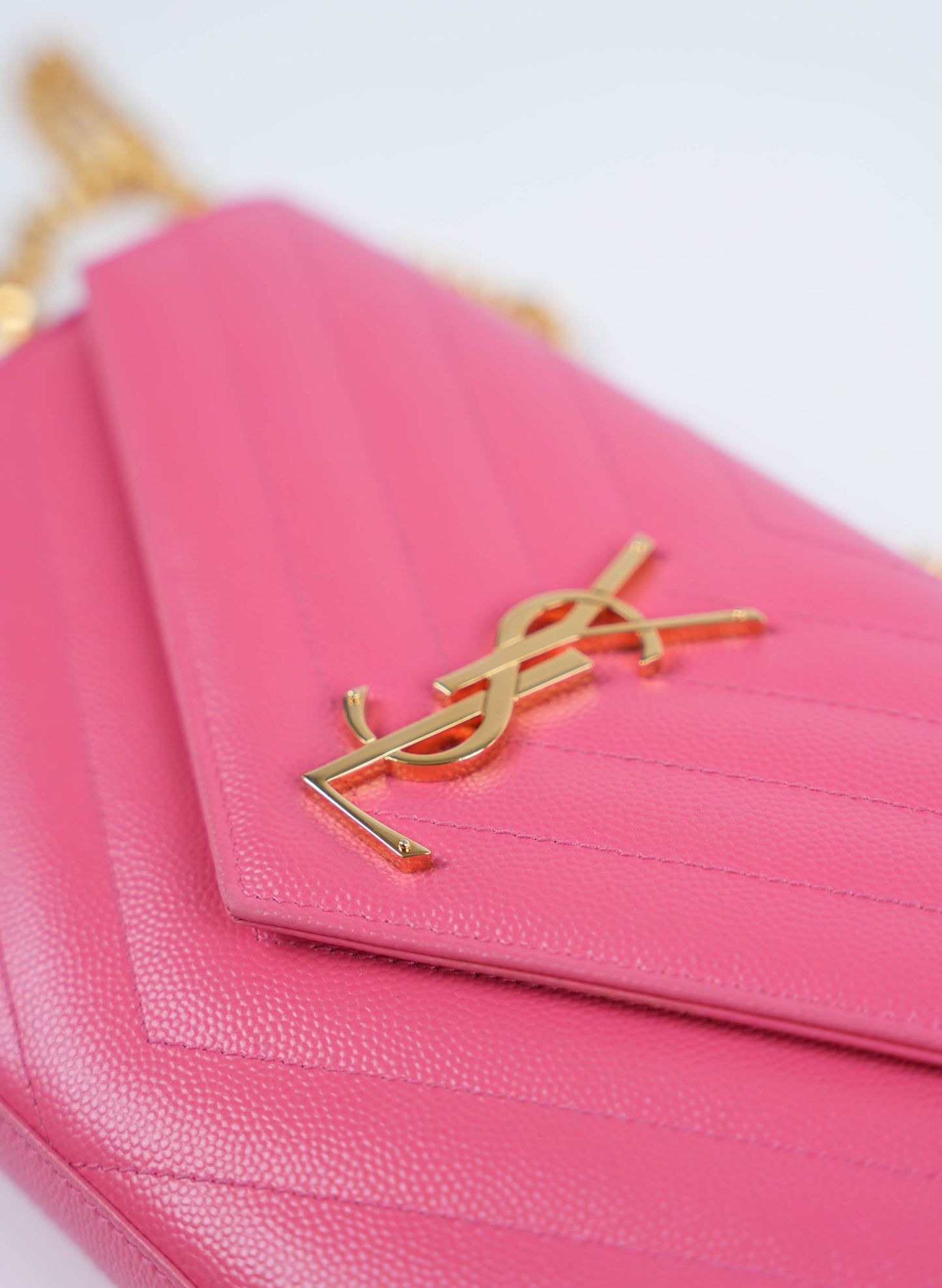 Saint Laurent Chevron Quilted Grained Leather Matelasse Wallet On Chain Bag