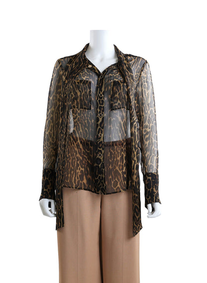 Burberry Lavaliere Blouse in Leopard Print Silk