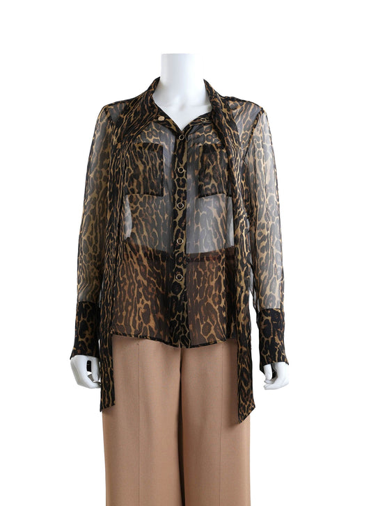 Burberry Lavaliere Blouse in Leopard Print Silk