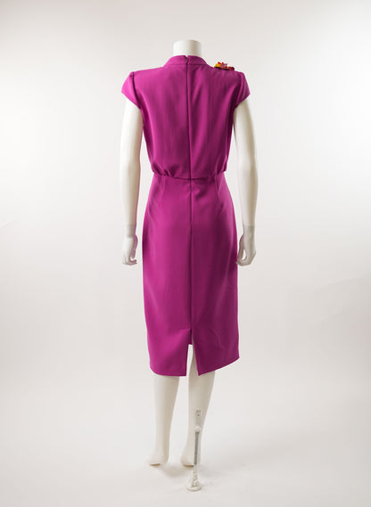 Badgley Mischka Floral Applique Midi Sheath Dress