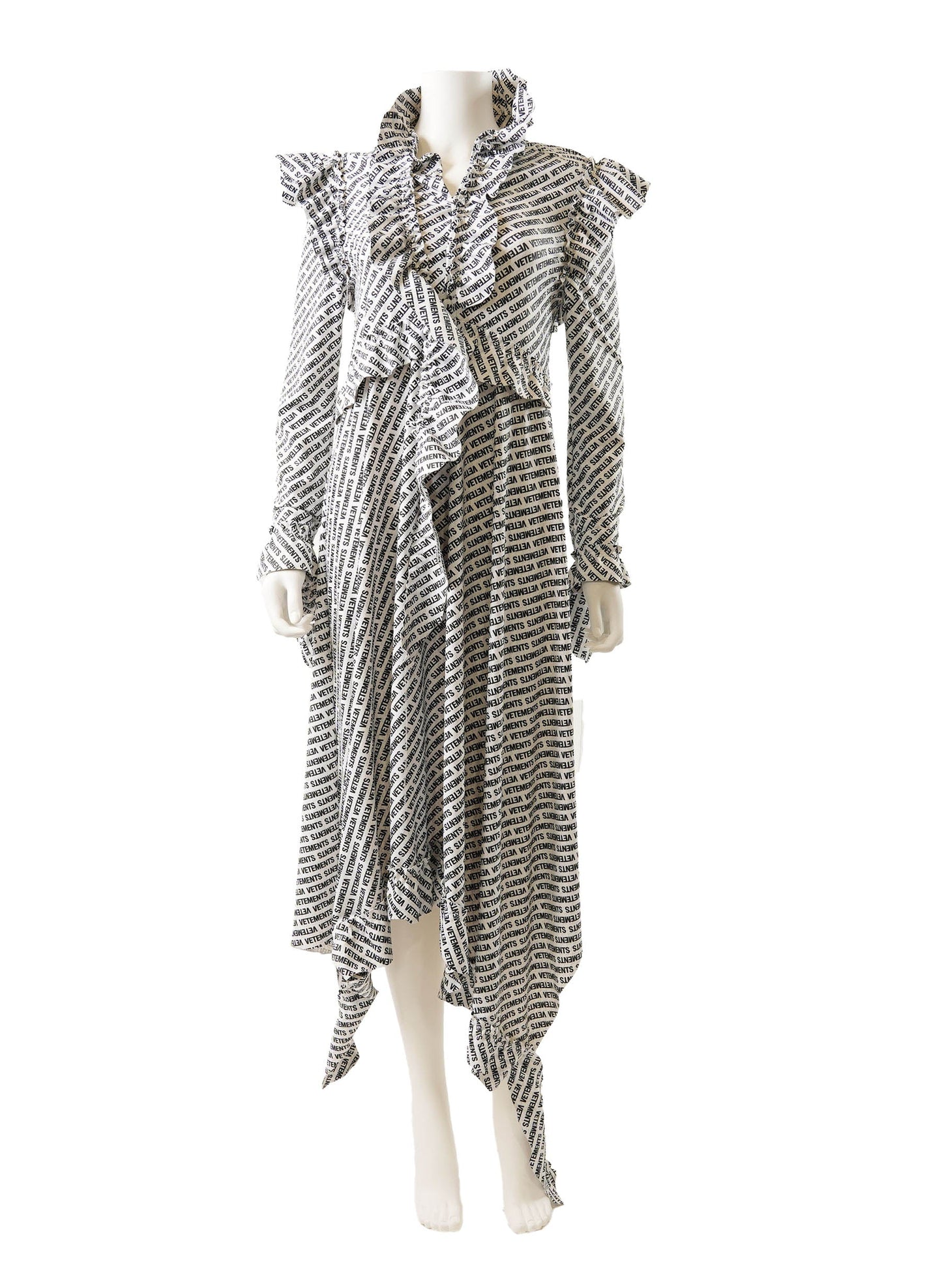 Vetements Summer 2018 White & Black Logo Ruffle Dress