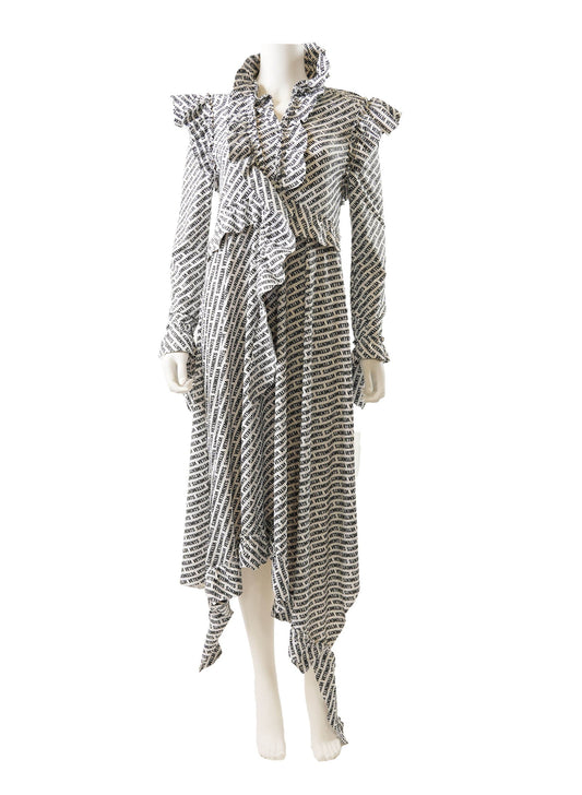 Vetements Summer 2018 White & Black Logo Ruffle Dress